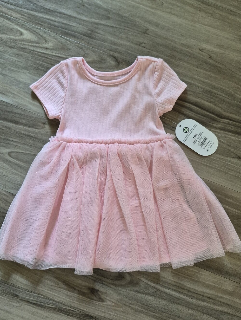 Girls Ribbed Tulle Tutu Dress Pink Sparkly Princess Party Wonder Nation NEW 18mt